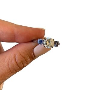 Blue and White Cubic Zirconia 3 Stone Ring Size 7